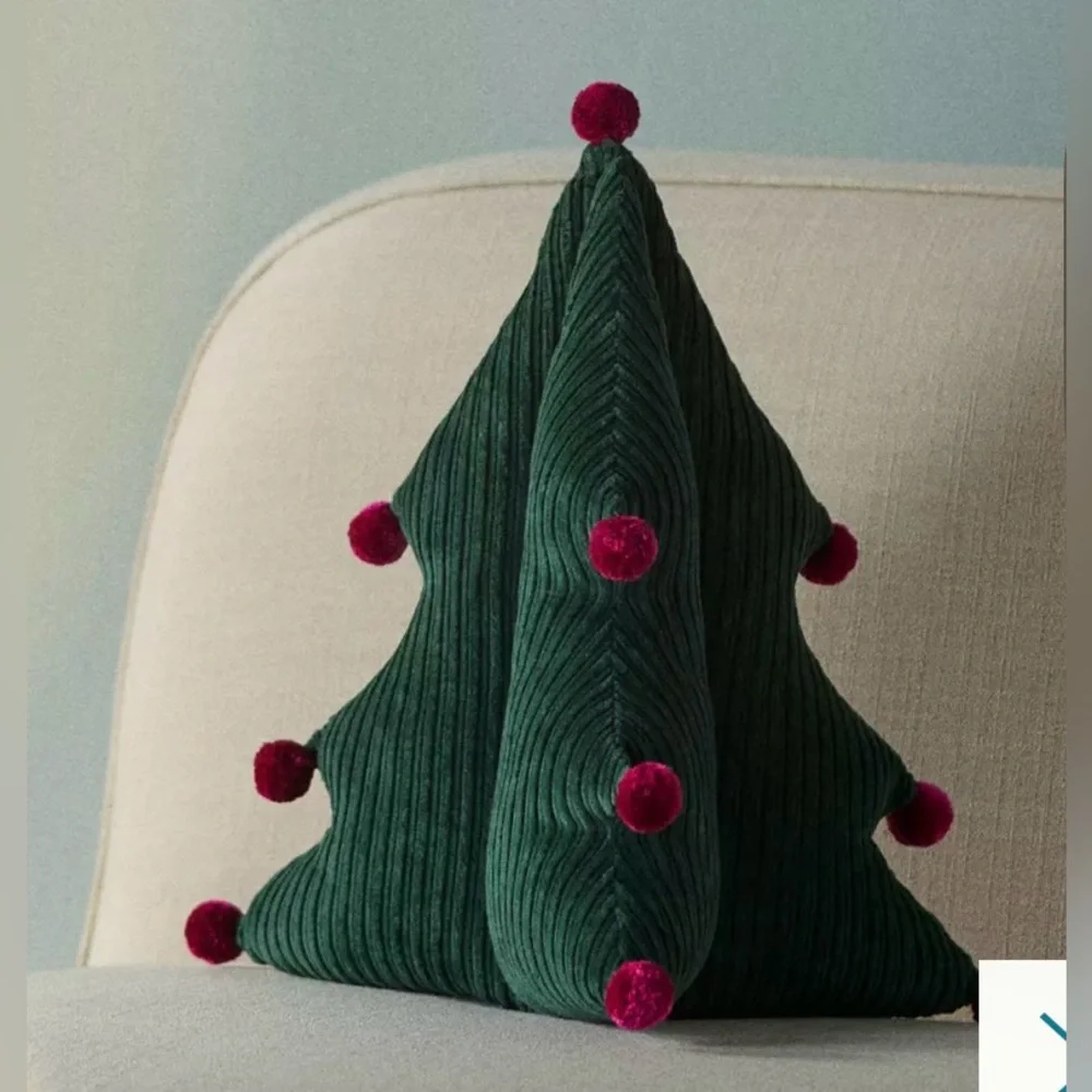 Anthropologie Aldea Corduroy Pom Pom Shaped Tree Pillow